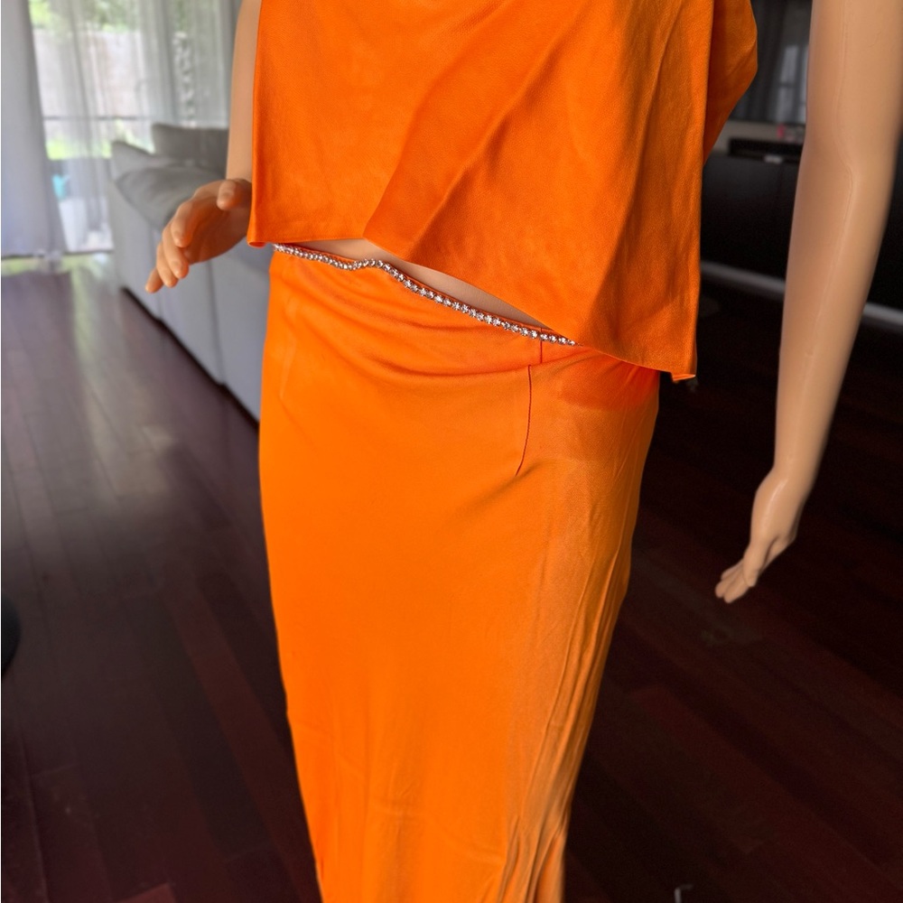 Meshki 2 peice Orange Crystal Satin Set XL